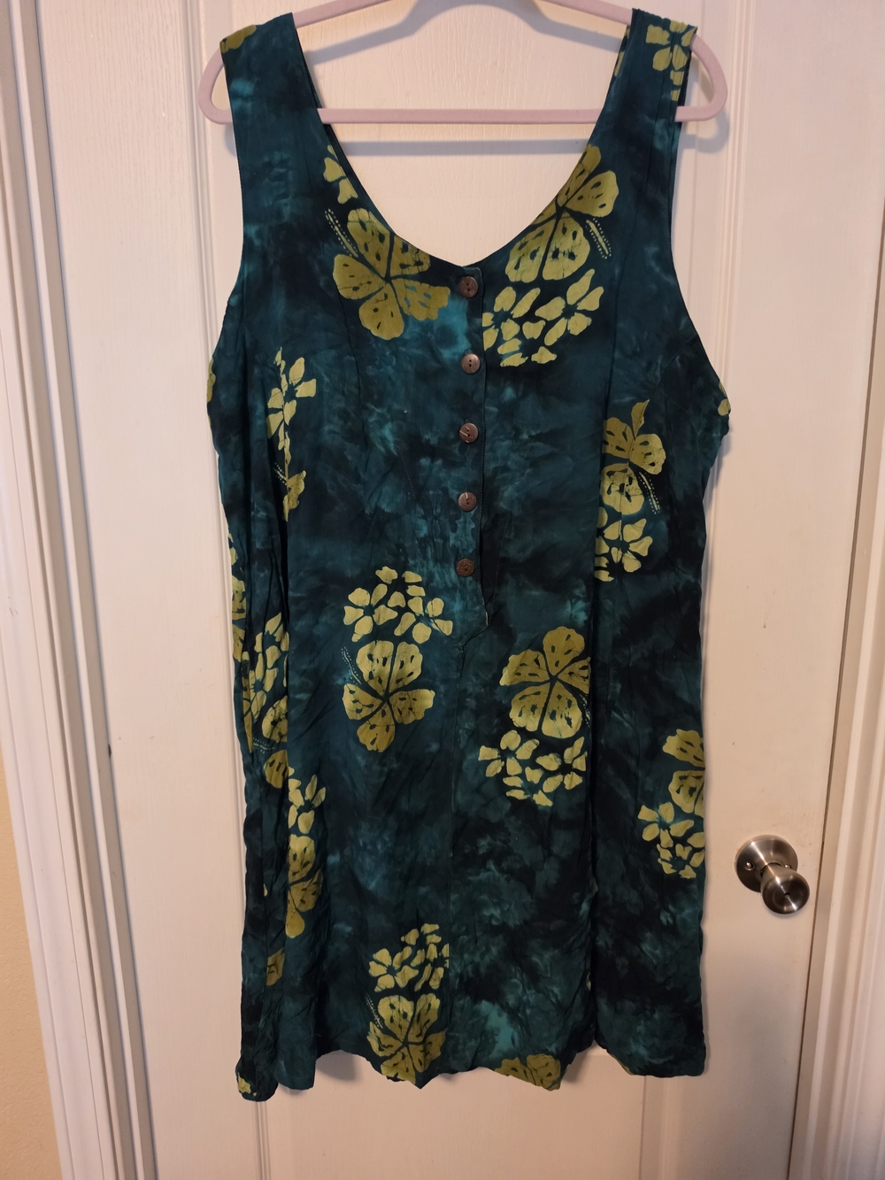 Sleeveless Teal Tropical Floral Button-Front Women's Dress